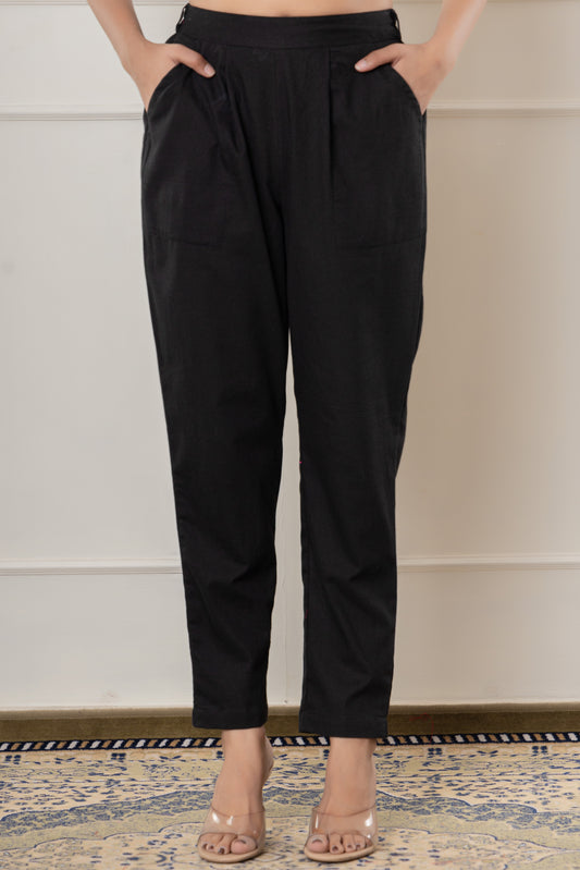 Black  Cotton Flax Pant