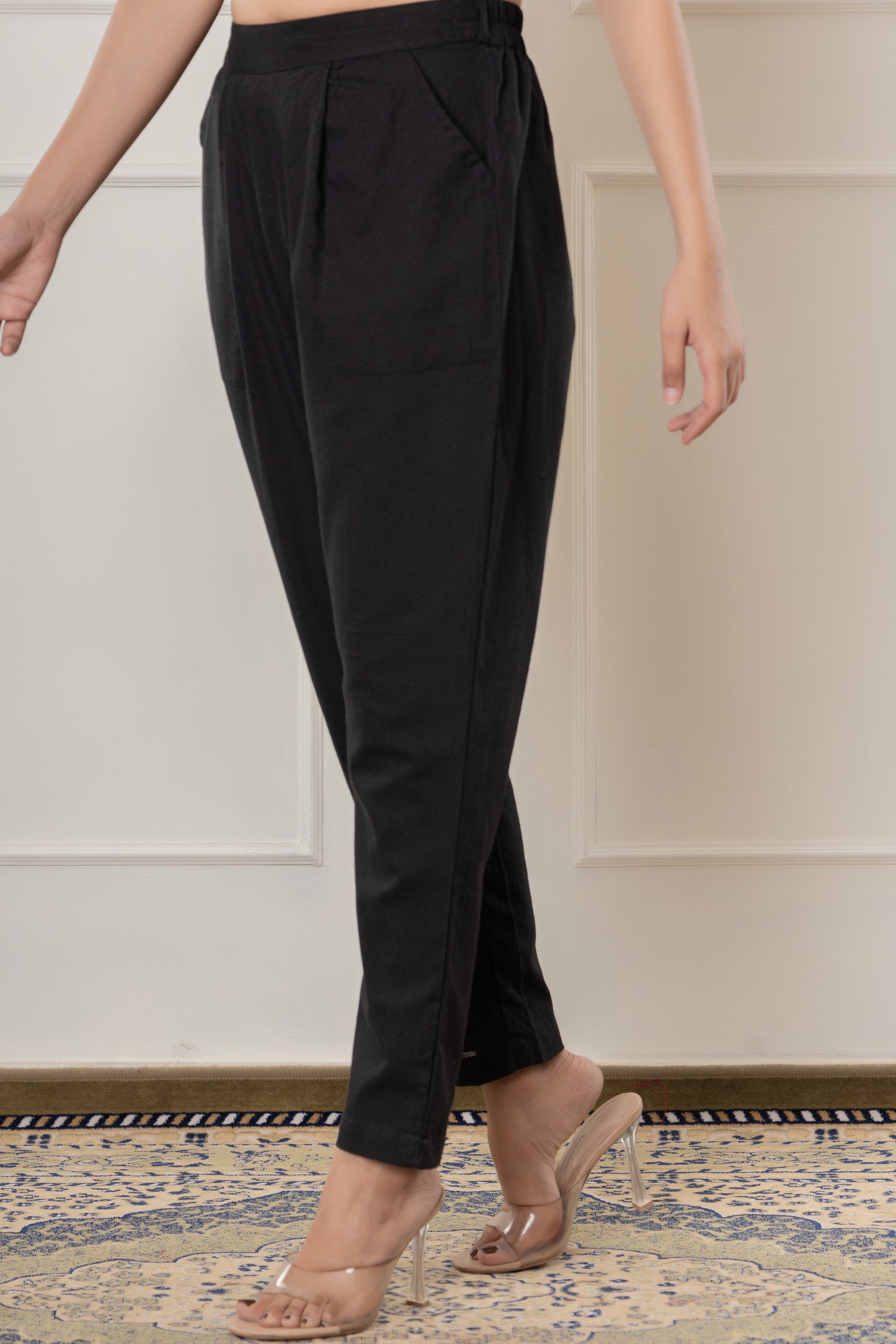 Black  Cotton Flax Pant