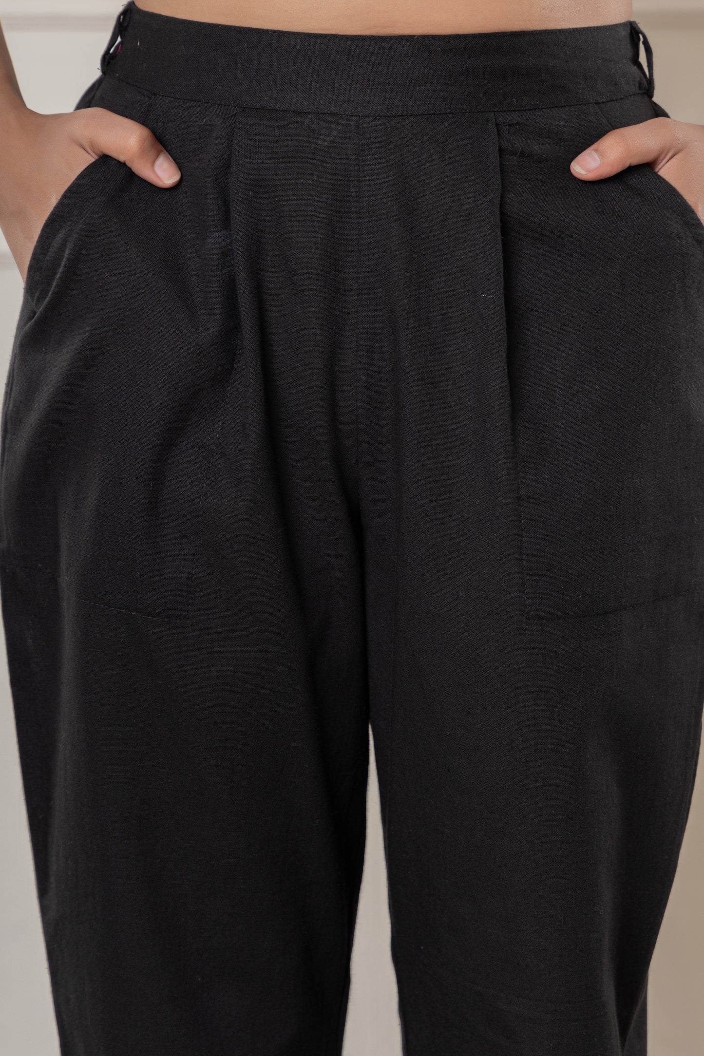 Black  Cotton Flax Pant