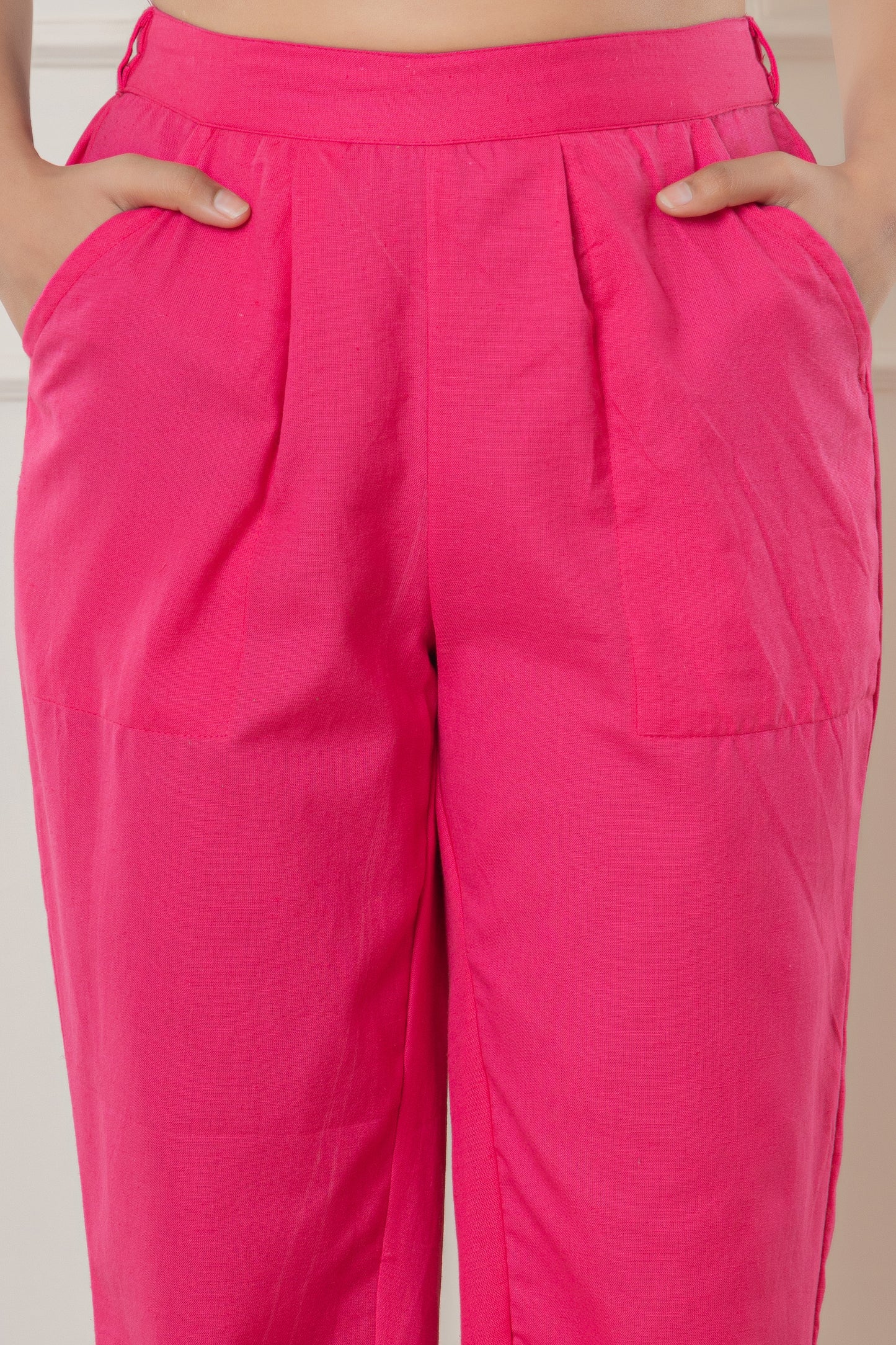 Dark Pink Cotton Flax Pant