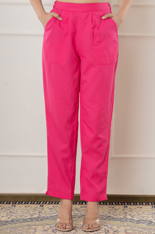 Dark Pink Cotton Flax Pant