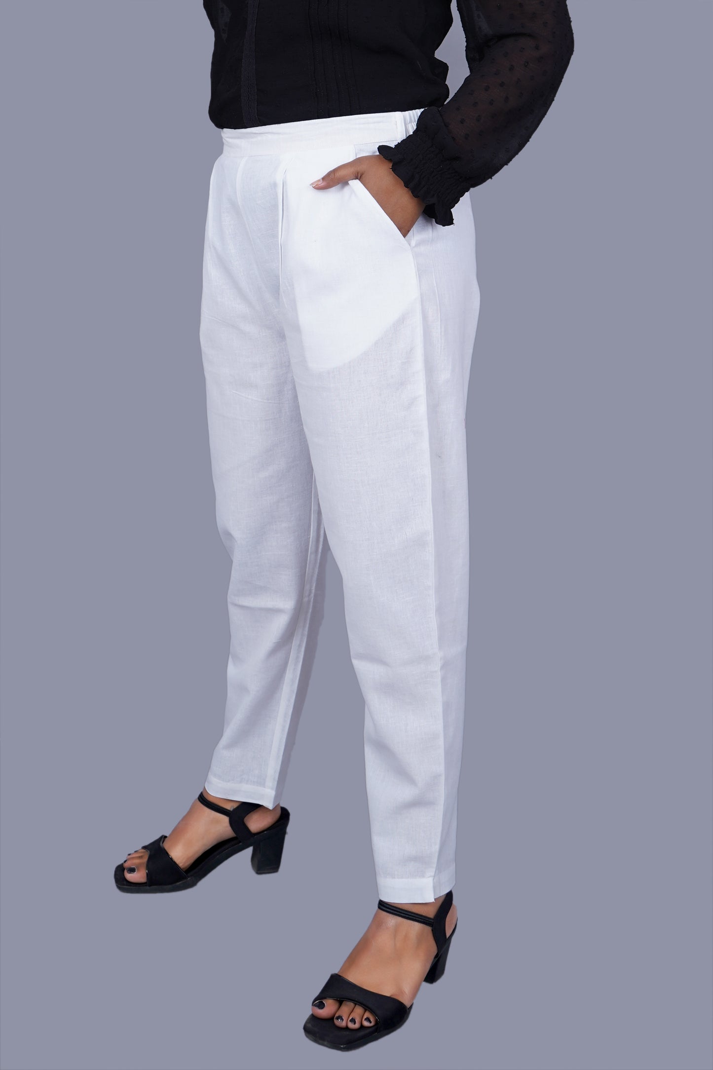 White Cotton Flax Pant