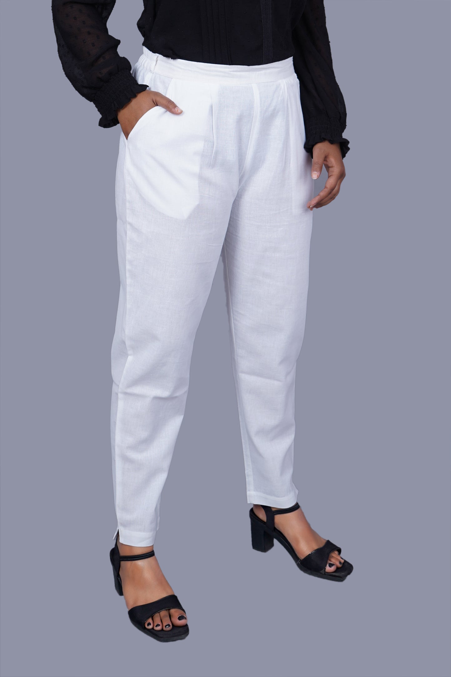 White Cotton Flax Pant