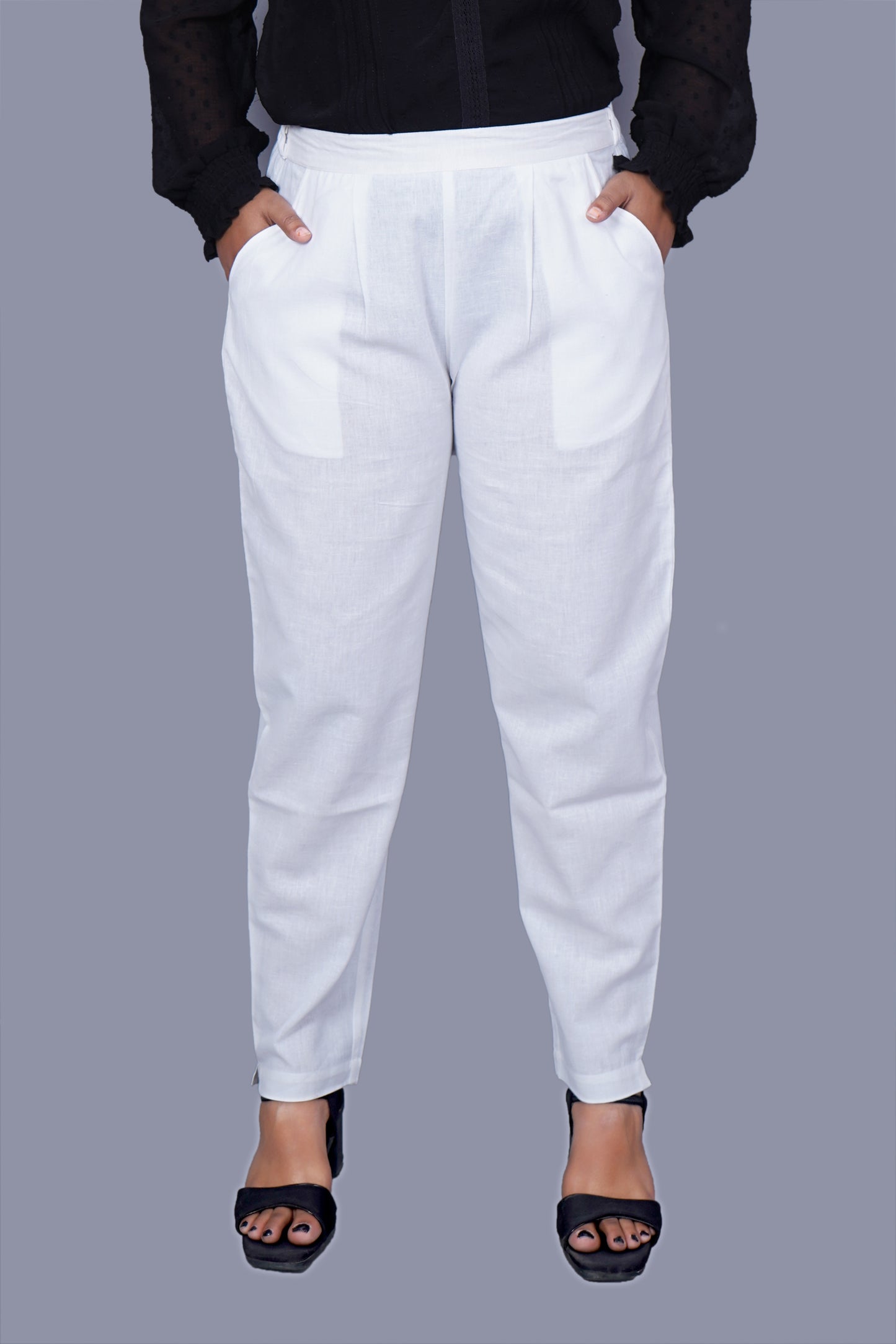 White Cotton Flax Pant