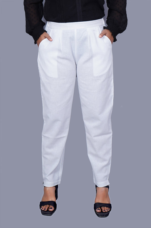 White Cotton Flax Pant